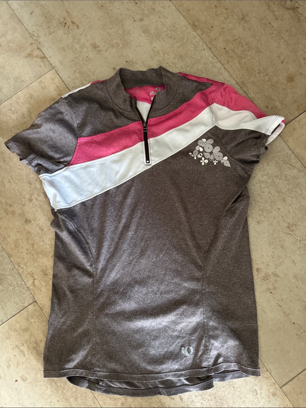 Pearl Izumi Gray, Pink & White Women's Short Sleeve Cycling Jersey size large